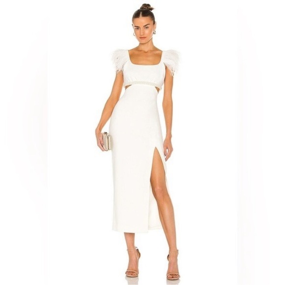 WHITE BEADED FEATHER DRESS, Likely Taliah Gown Size 4 - Picture 1 of 9